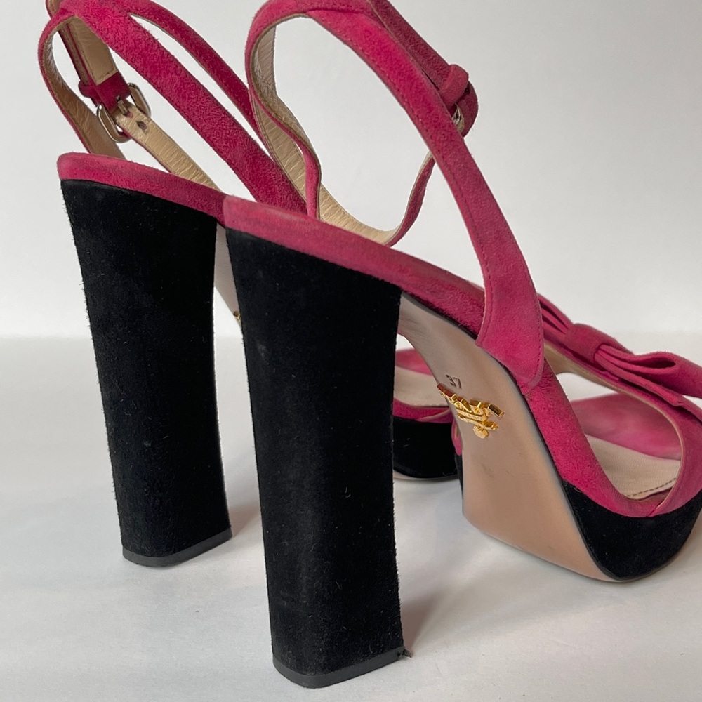 Prada Pink Suede Platform Sandals with Black Block Heel no box - Picture 8 of 10